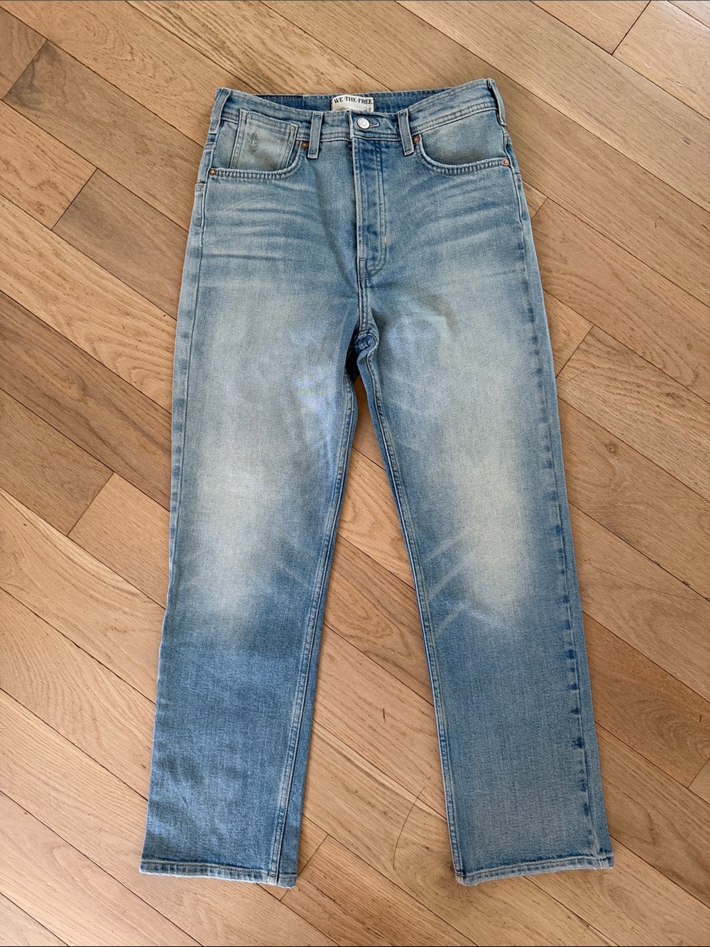 Free People Light Blue High-Rise Straight Jeans